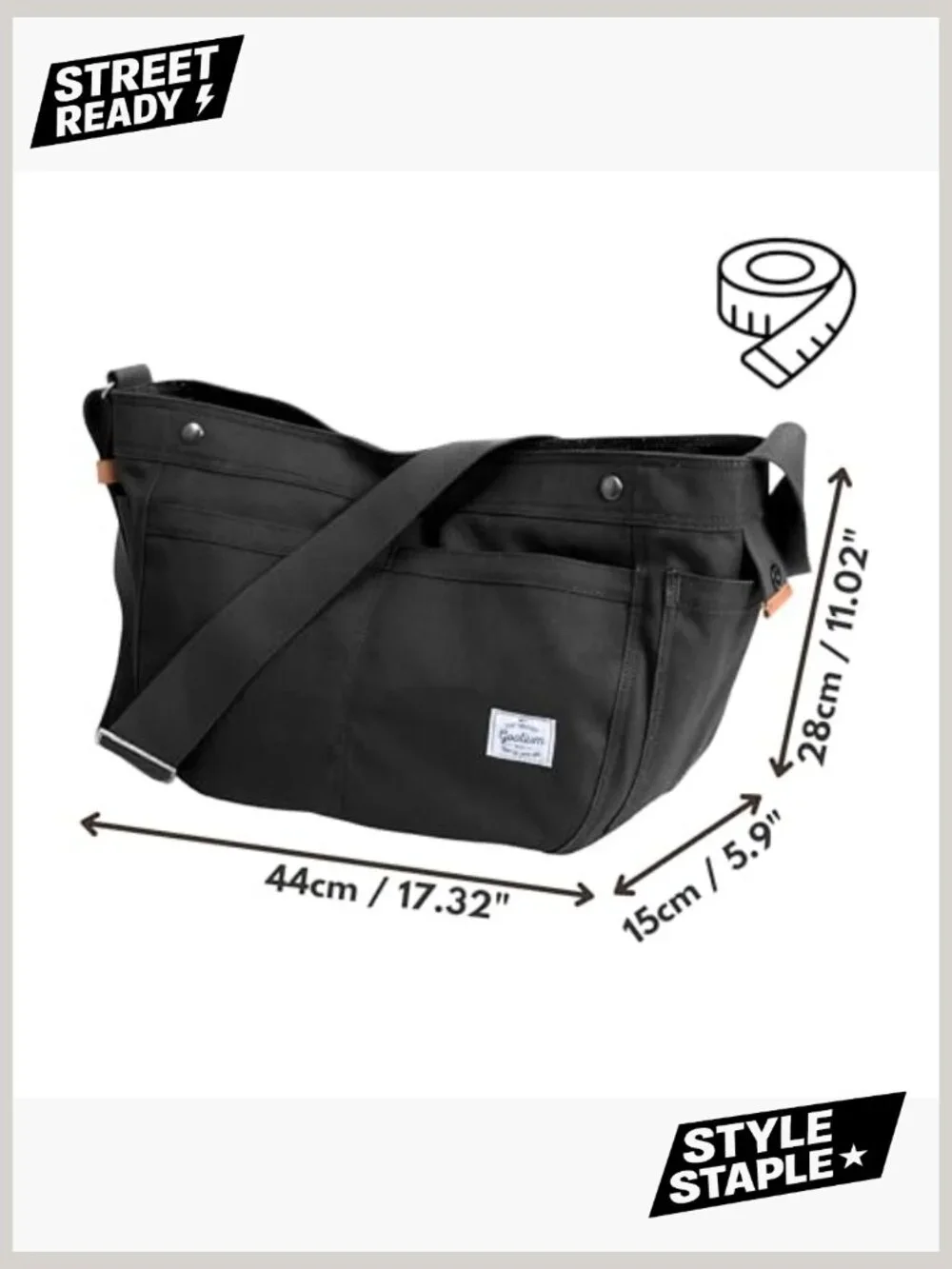 Canvas Crescent Hobo Crossbody Bag, Unisex Messenger with Contrast Lining